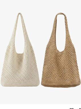 2Pcs Crochet Shoulder Beach Bags, Summer Mesh Tote Bag for Women Large Capacity